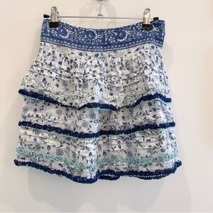 Poupette St. Barth Blue and White Tiered Mini Skirt